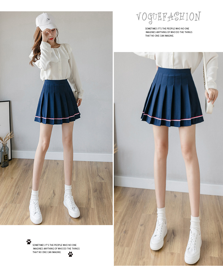 Women Pleated Mini Skirt with Colorful Stripes, High Waist A-Line Short Skirt for Students