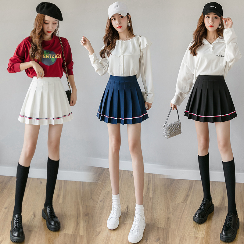 Women Pleated Mini Skirt with Colorful Stripes, High Waist A-Line Short Skirt for Students