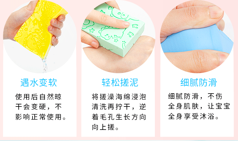 Baby Bath Sponge Brush with Cartoon Print, Soft Sponge Body Scrubber for Infants and Toddlers