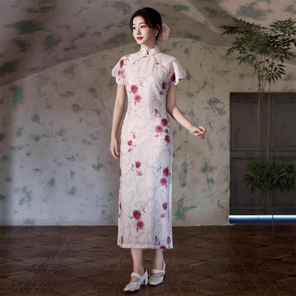 Modern Chinese Qipao Dress for Women, Retro Style Stand Collar Short Sleeve Cheongsam