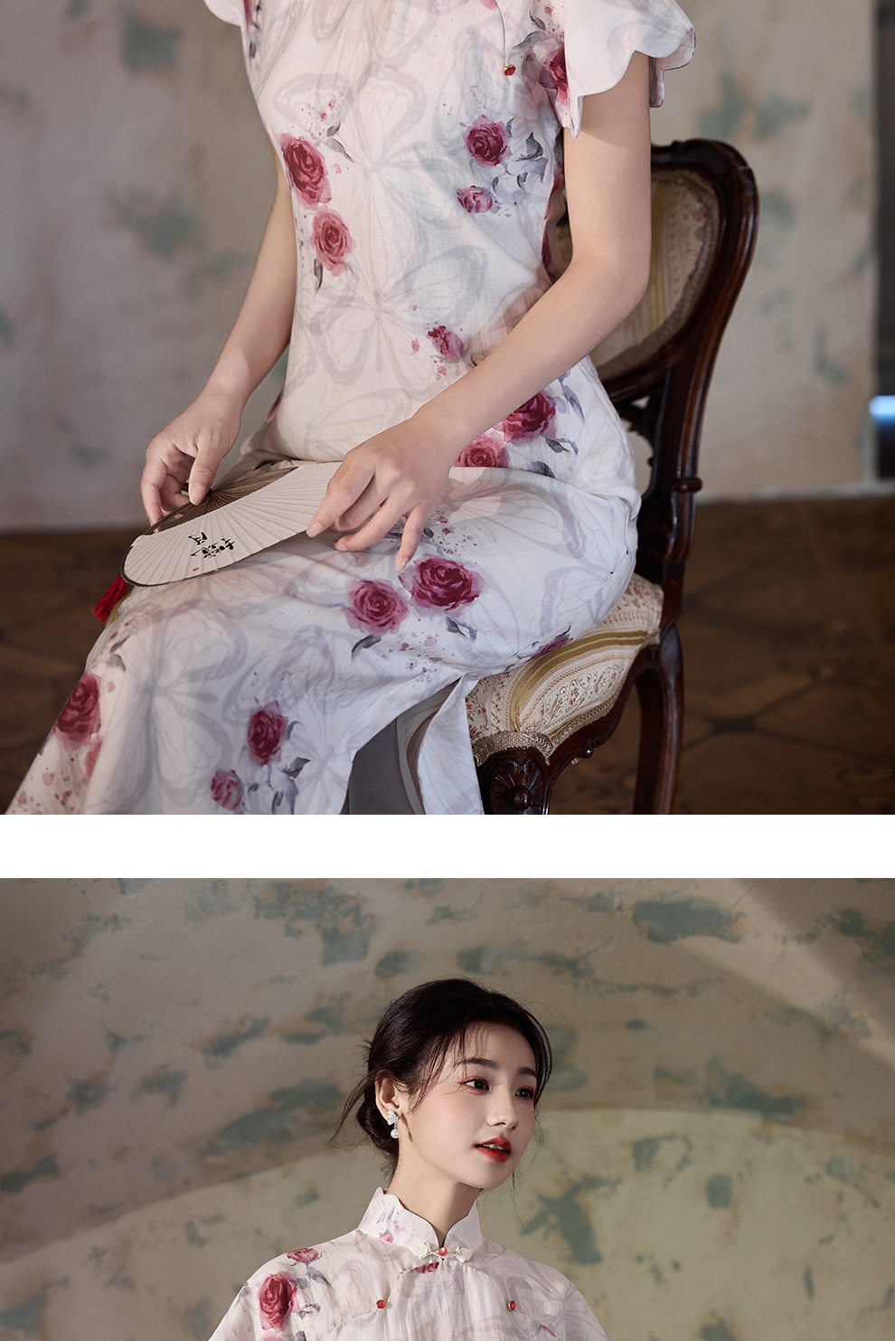 Modern Chinese Qipao Dress for Women, Retro Style Stand Collar Short Sleeve Cheongsam