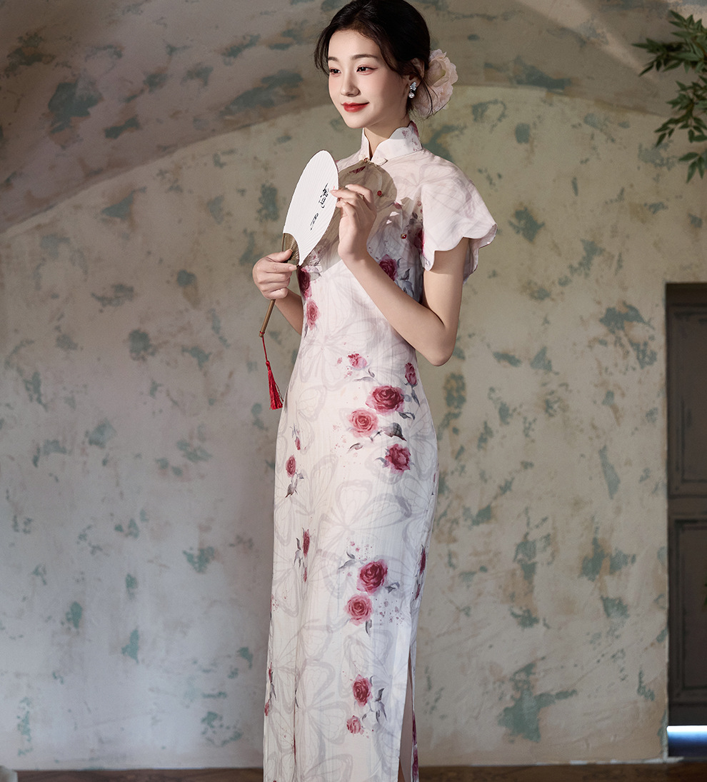 Modern Chinese Qipao Dress for Women, Retro Style Stand Collar Short Sleeve Cheongsam