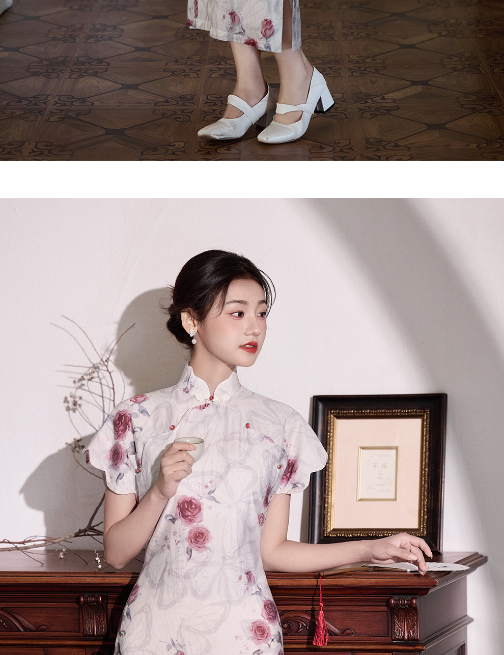 Modern Chinese Qipao Dress for Women, Retro Style Stand Collar Short Sleeve Cheongsam
