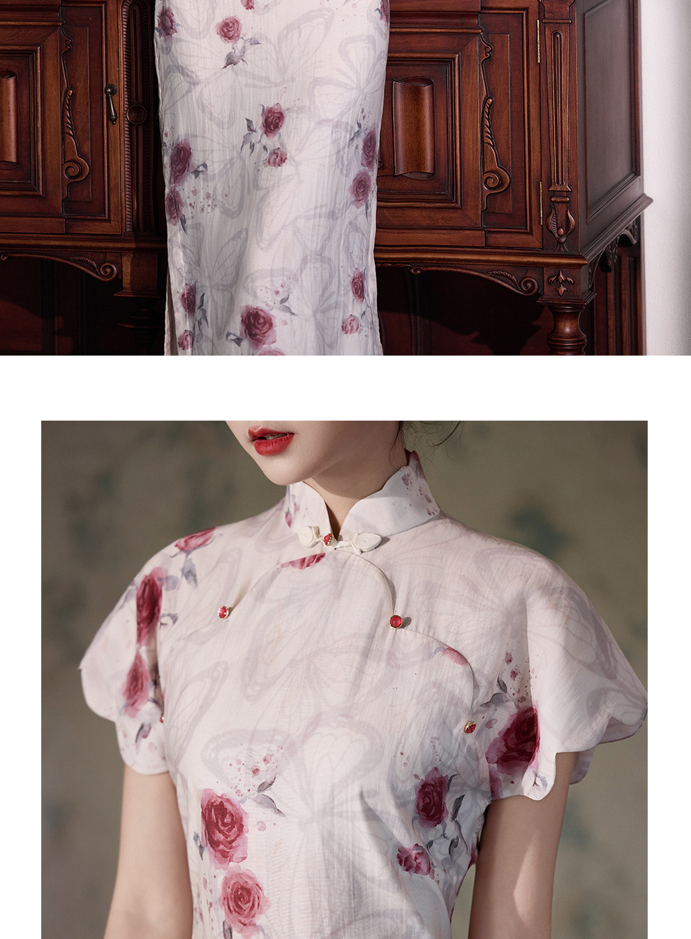 Modern Chinese Qipao Dress for Women, Retro Style Stand Collar Short Sleeve Cheongsam