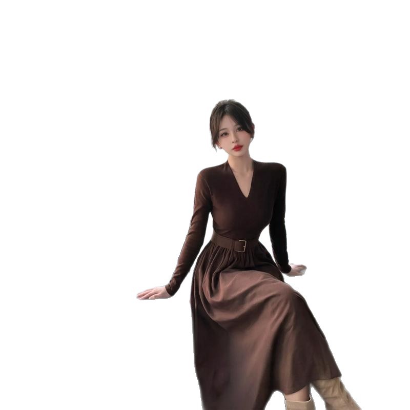 Women’s Long Sleeve A-Line Dress, High Neck, High Waist, Fitted Fall/Autumn Dress