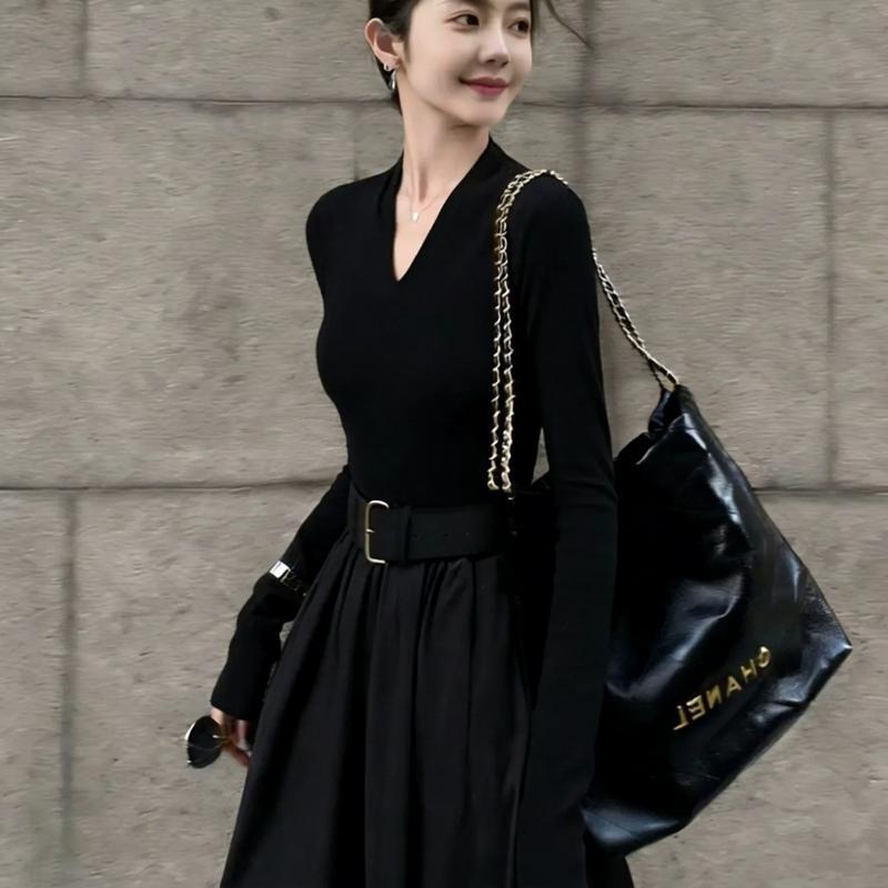 Women’s Long Sleeve A-Line Dress, High Neck, High Waist, Fitted Fall/Autumn Dress