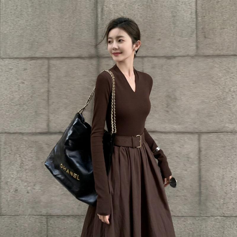 Women’s Long Sleeve A-Line Dress, High Neck, High Waist, Fitted Fall/Autumn Dress