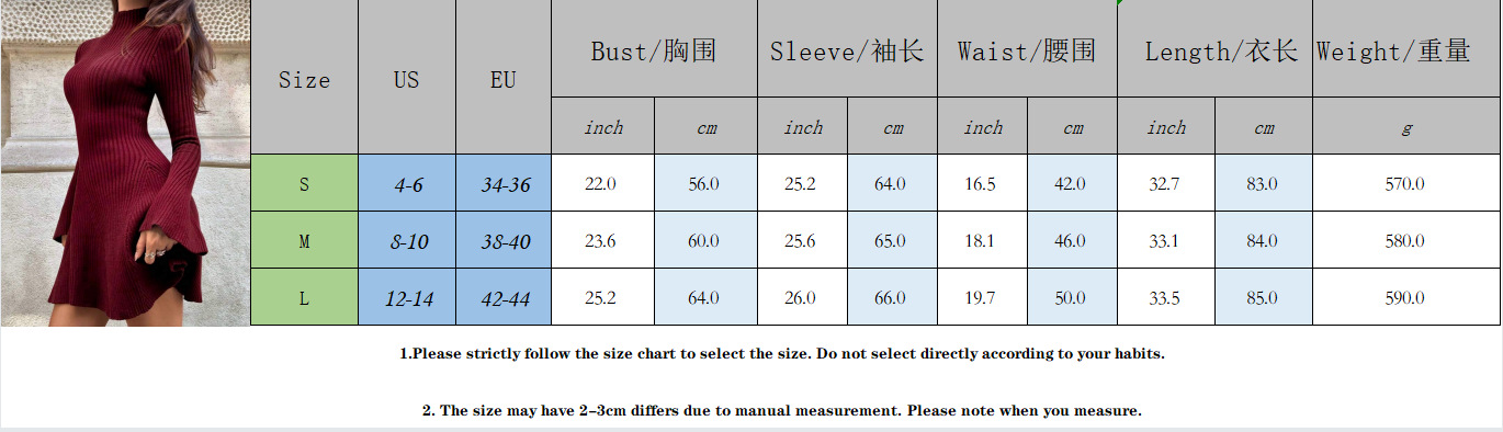 Women Long Sleeve A-Line Knit Dress, Slim Fit High Neck Solid Color Short Sweater Dress for City Commute