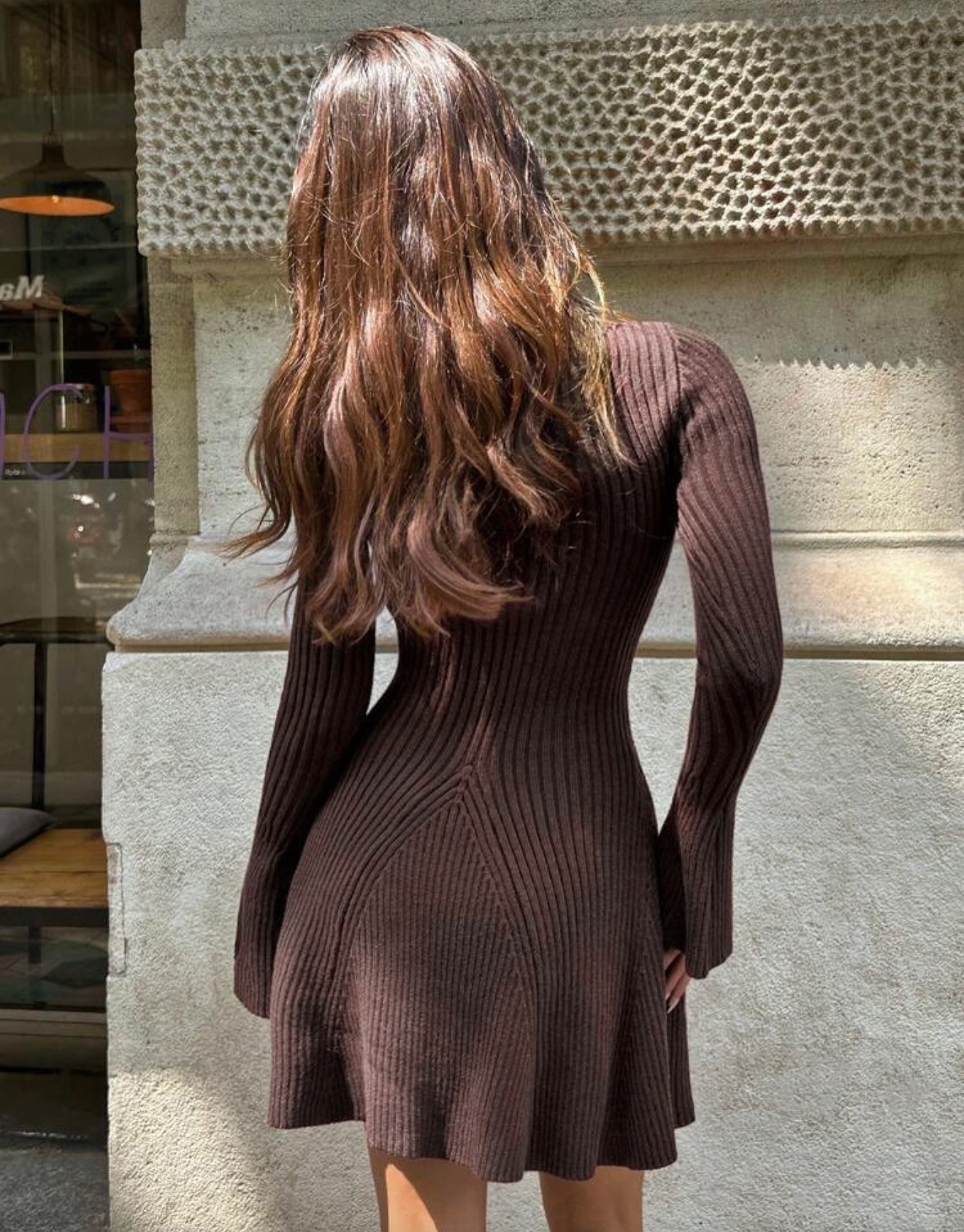 Women Long Sleeve A-Line Knit Dress, Slim Fit High Neck Solid Color Short Sweater Dress for City Commute