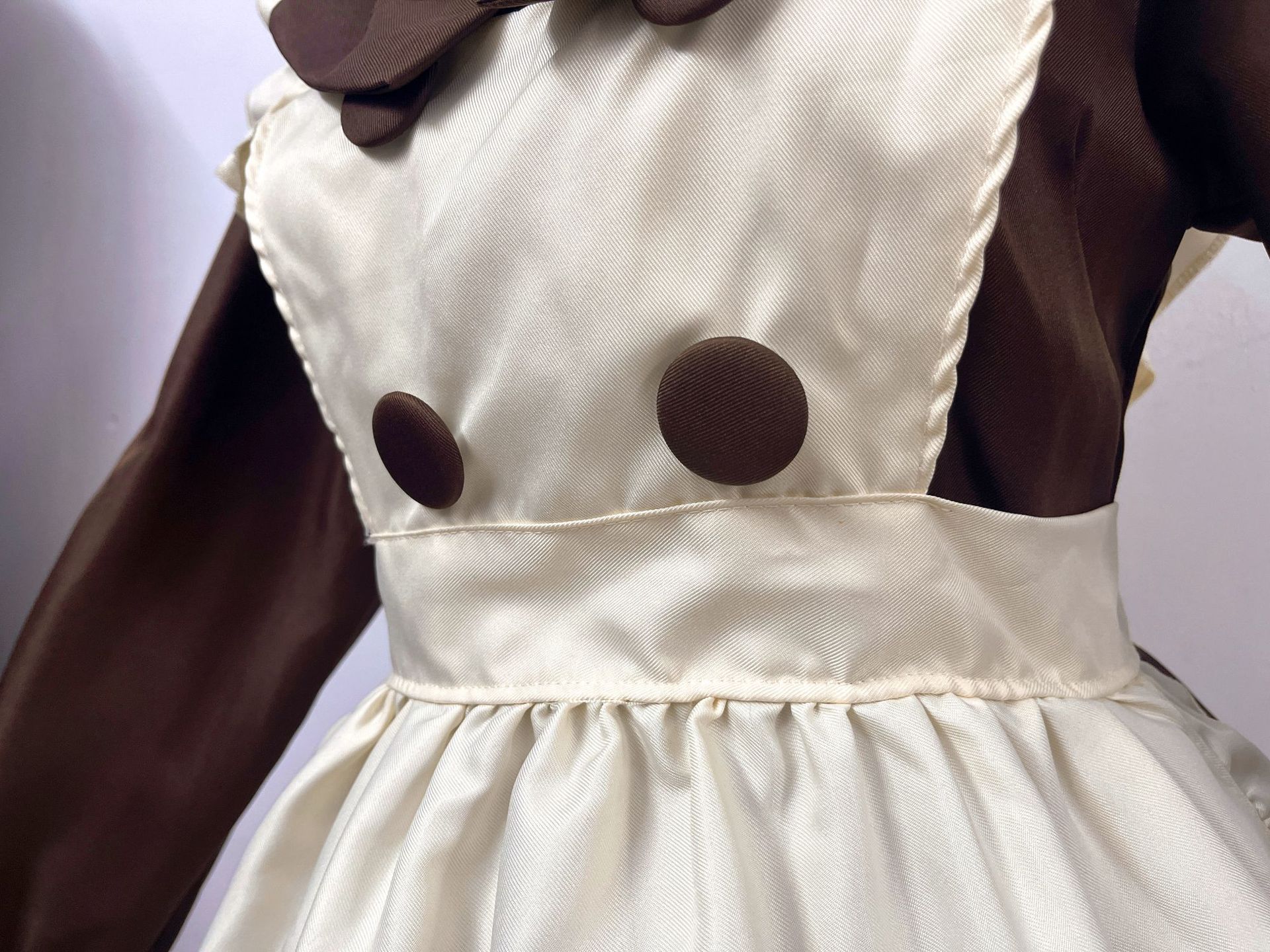 Brown Long Sleeve Maid Dress Cosplay Costume with Apron, Bows and Headpiece