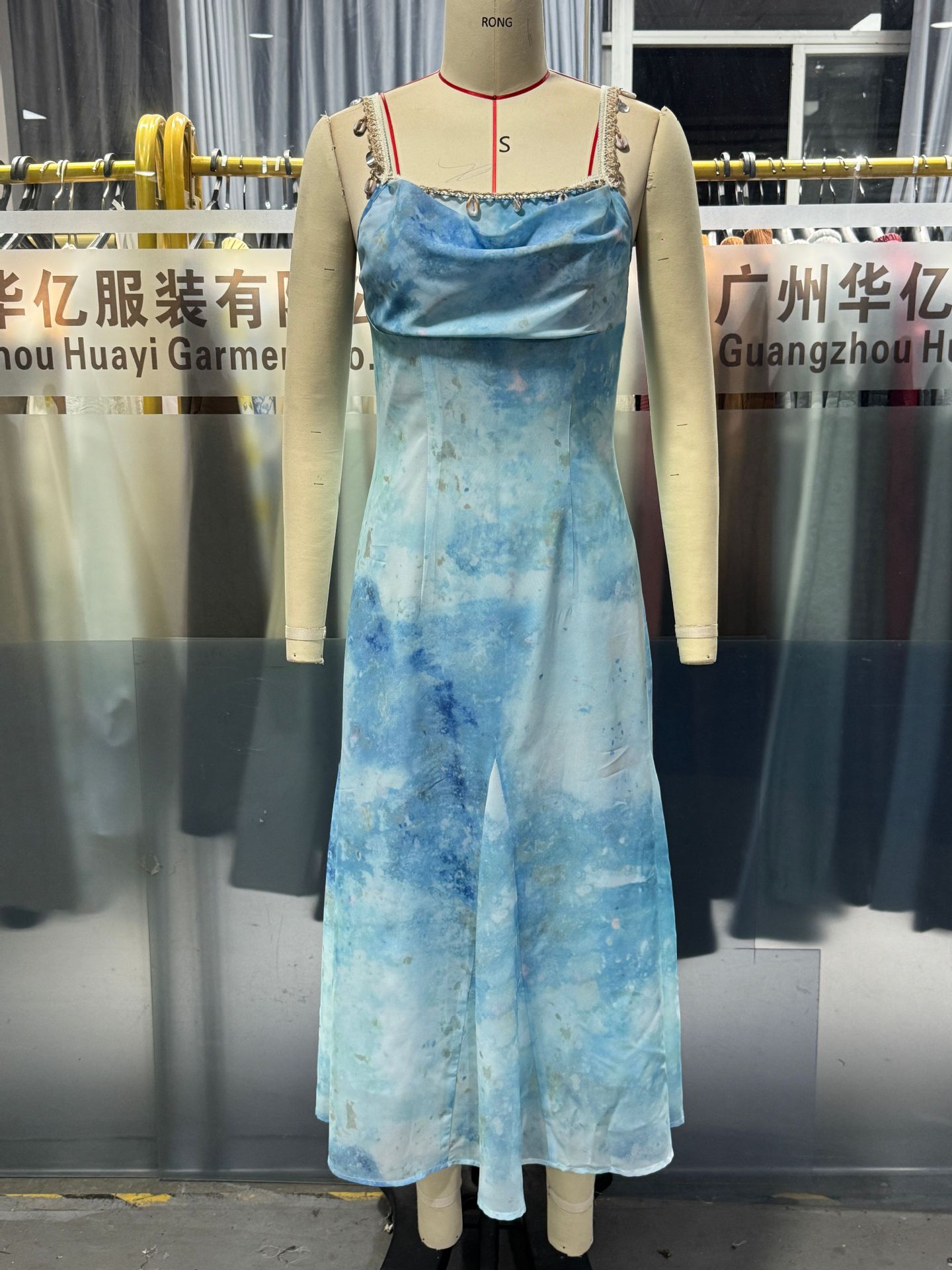 Women French Style A-Line Maxi Dress, Sleeveless High Waist Polyester Dress with Digital Print