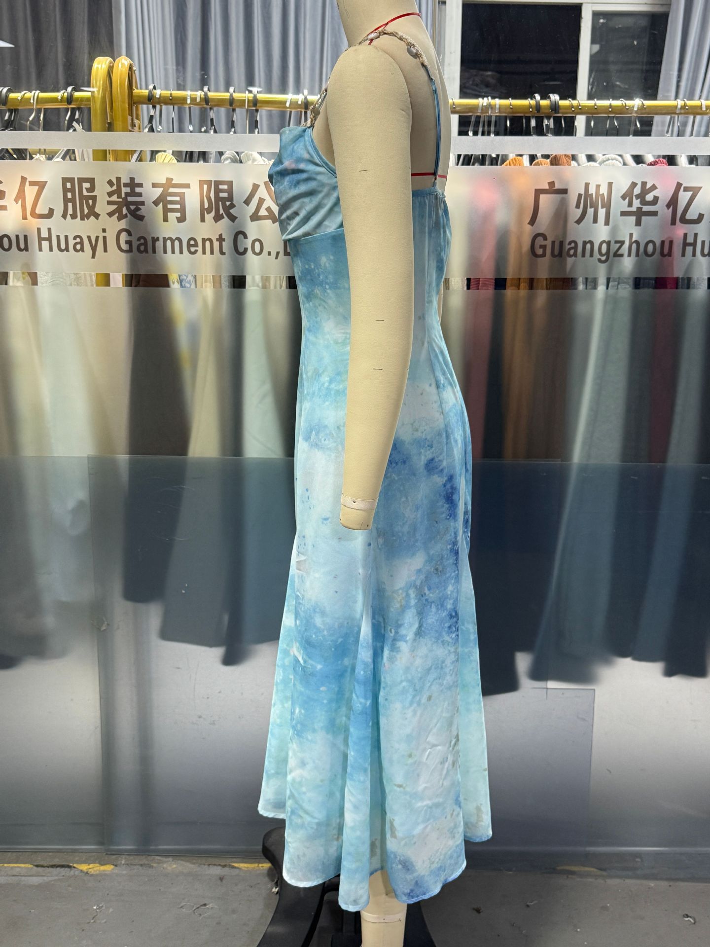 Women French Style A-Line Maxi Dress, Sleeveless High Waist Polyester Dress with Digital Print