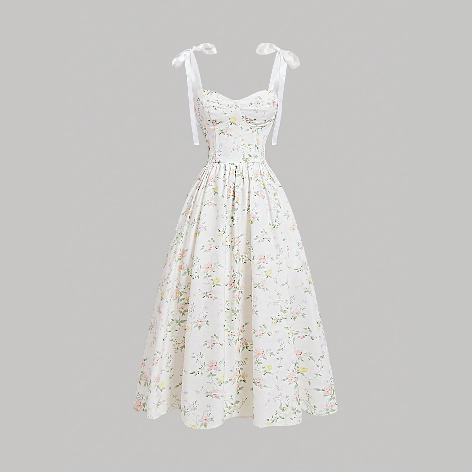 Women Floral Sleeveless V-Neck Long Dress, Tie Waist Strappy Summer Dress for Travel and Beach