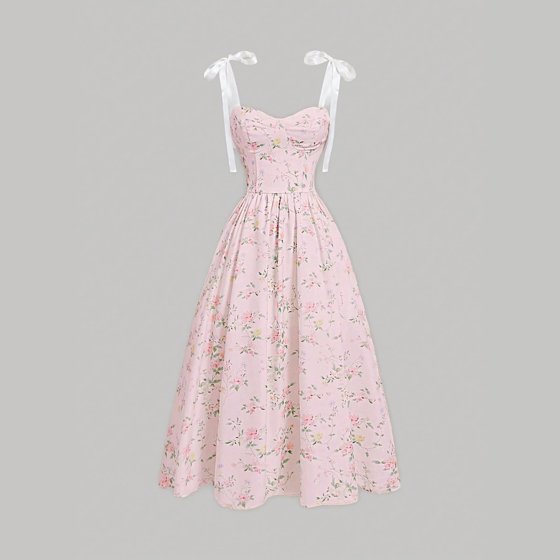 Women Floral Sleeveless V-Neck Long Dress, Tie Waist Strappy Summer Dress for Travel and Beach