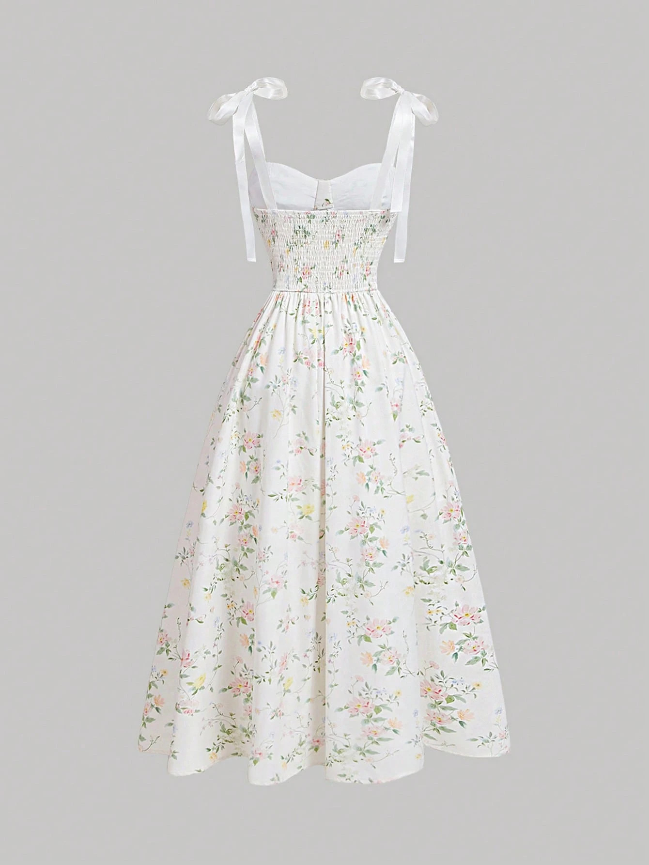 Women Floral Sleeveless V-Neck Long Dress, Tie Waist Strappy Summer Dress for Travel and Beach