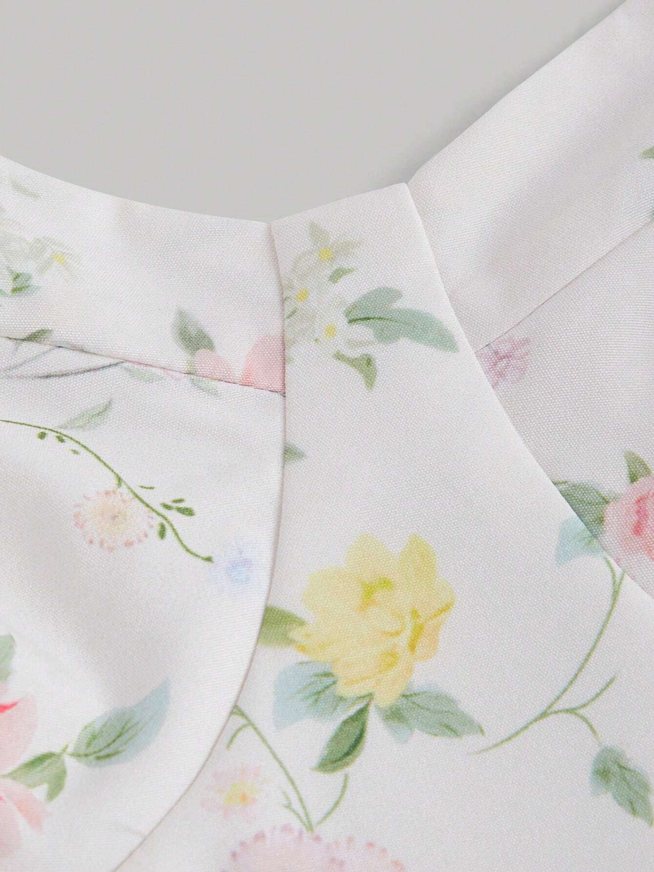 Women Floral Sleeveless V-Neck Long Dress, Tie Waist Strappy Summer Dress for Travel and Beach