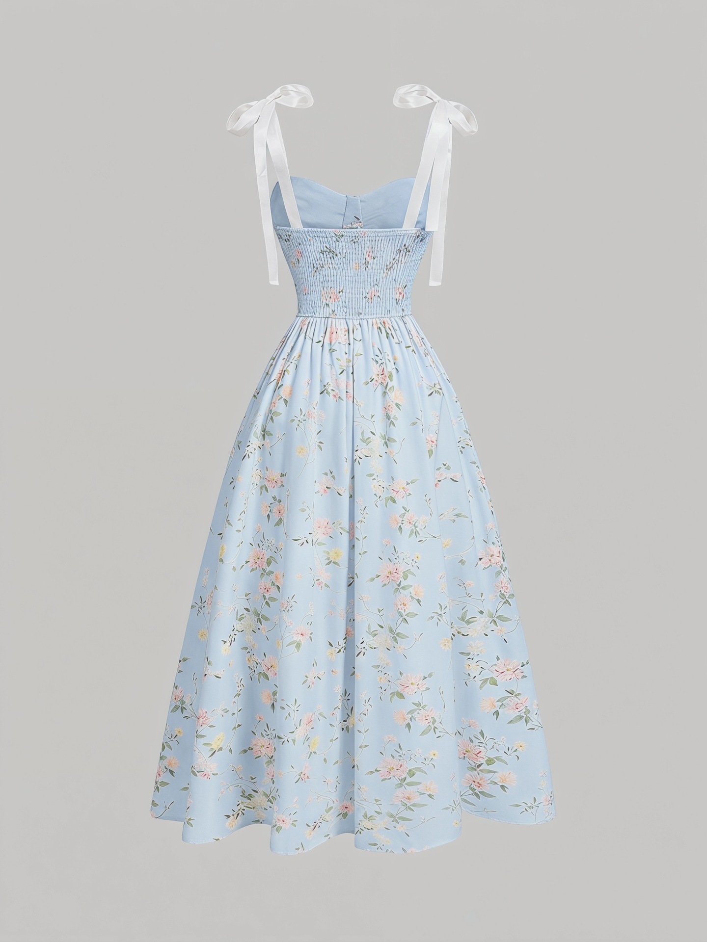 Women Floral Sleeveless V-Neck Long Dress, Tie Waist Strappy Summer Dress for Travel and Beach
