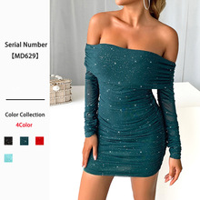 Women White V-Neck Long Sleeve Maxi Beach Dress, Ruched High Waist Summer Vacation Dress