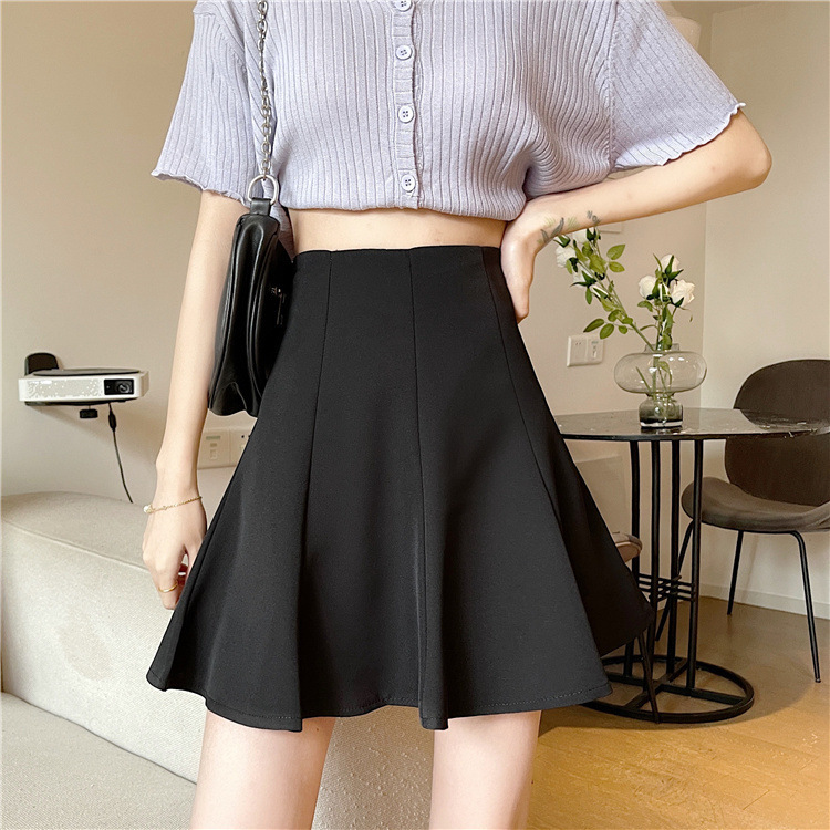 Women Plus Size Black A-Line Mini Skirt, High Waist Pleated Puff Skirt in Suit Fabric for Casual and Formal Wear