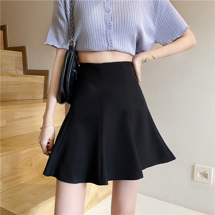 Women Plus Size Black A-Line Mini Skirt, High Waist Pleated Puff Skirt in Suit Fabric for Casual and Formal Wear