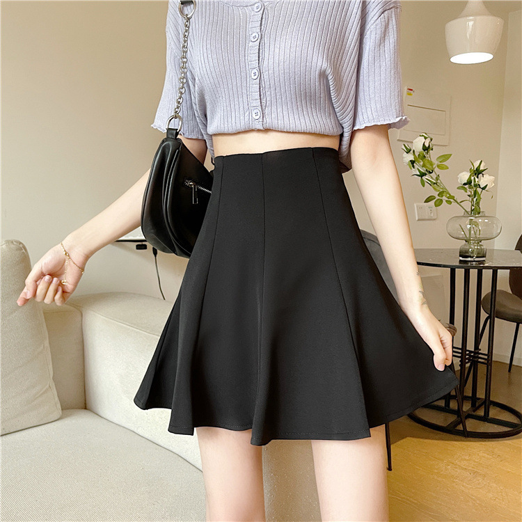 Women Plus Size Black A-Line Mini Skirt, High Waist Pleated Puff Skirt in Suit Fabric for Casual and Formal Wear