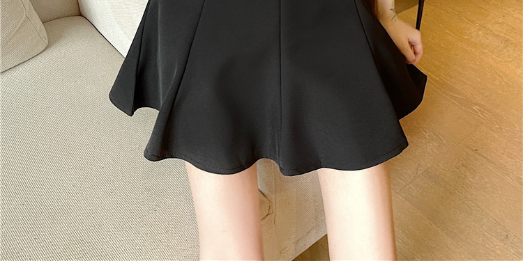 Women Plus Size Black A-Line Mini Skirt, High Waist Pleated Puff Skirt in Suit Fabric for Casual and Formal Wear