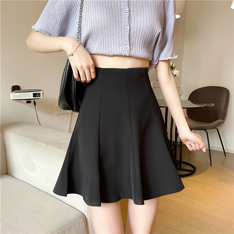 Women Plus Size Black A-Line Mini Skirt, High Waist Pleated Puff Skirt in Suit Fabric for Casual and Formal Wear
