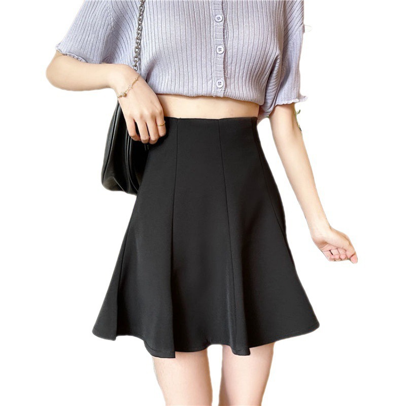 Women Plus Size Black A-Line Mini Skirt, High Waist Pleated Puff Skirt in Suit Fabric for Casual and Formal Wear