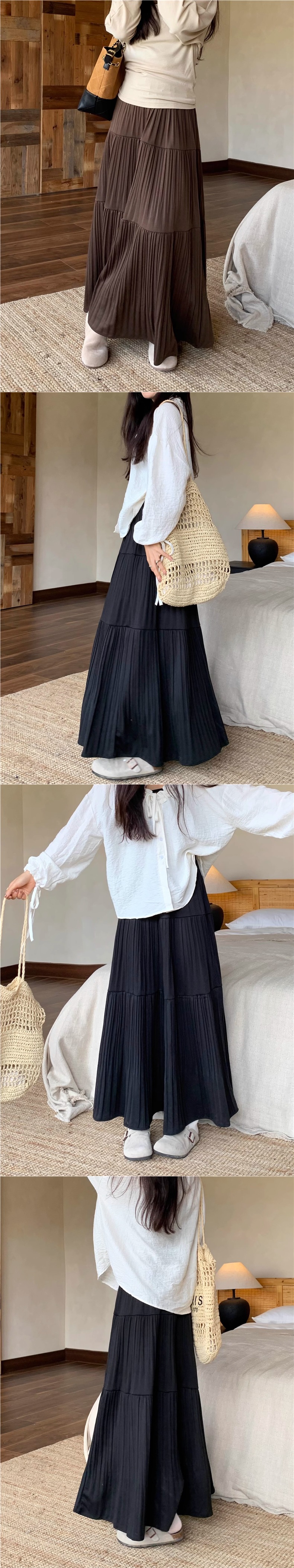 女士高腰褶皱长裙，刺绣H型飘逸长裙，适合日常穿着。