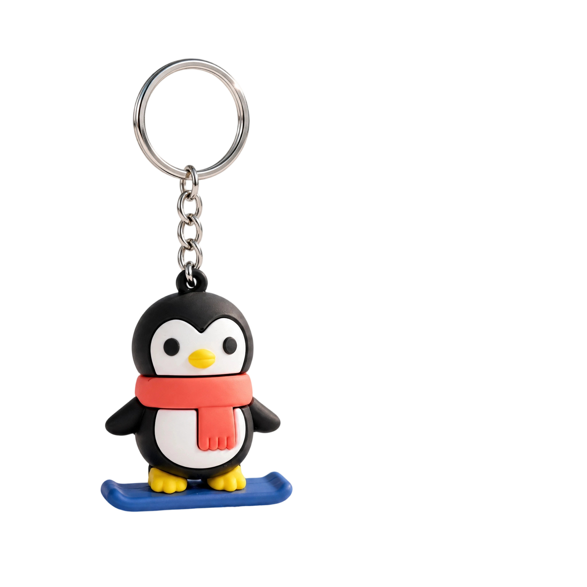 Cute Cartoon Skateboarding Penguin Keychain, PVC Soft Rubber Bag Charm Pendant for Backpacks