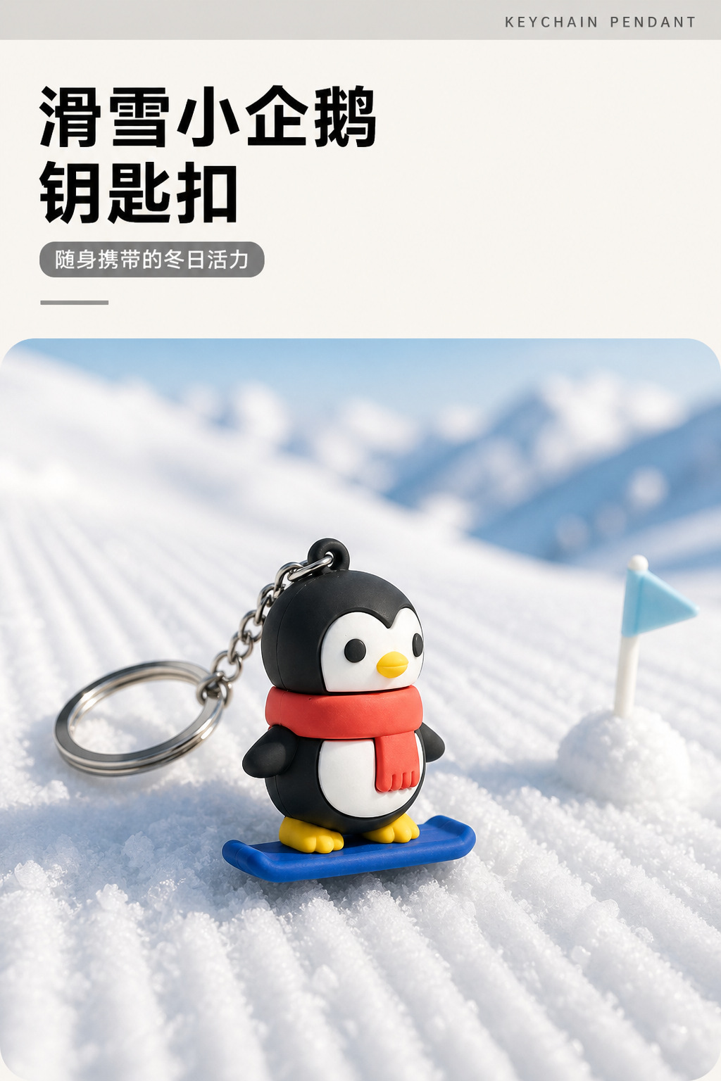 Cute Cartoon Skateboarding Penguin Keychain, PVC Soft Rubber Bag Charm Pendant for Backpacks
