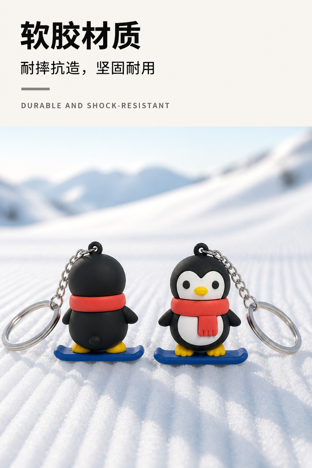 Cute Cartoon Skateboarding Penguin Keychain, PVC Soft Rubber Bag Charm Pendant for Backpacks