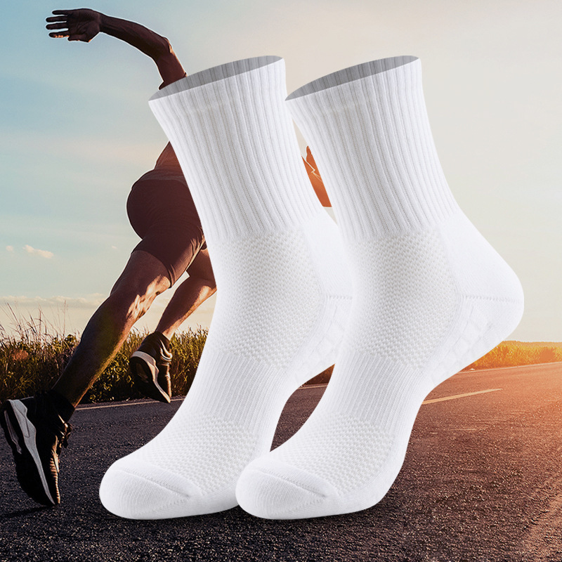 Cotton Crew Running Socks for Men, Sweat-Absorbent Anti-Odor Cushioned Terry Sole Sports Socks