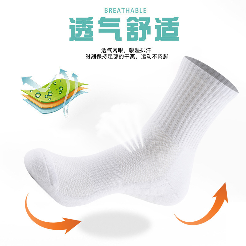 Cotton Crew Running Socks for Men, Sweat-Absorbent Anti-Odor Cushioned Terry Sole Sports Socks