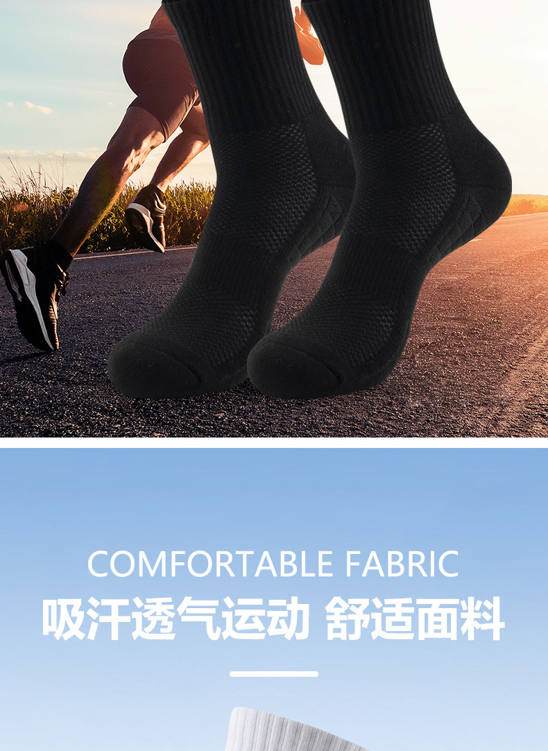 Cotton Crew Running Socks for Men, Sweat-Absorbent Anti-Odor Cushioned Terry Sole Sports Socks