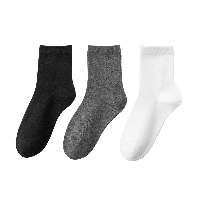 Men's Combed Cotton Crew Socks, Solid Color Mid-Calf Breathable Socks for All Seasons