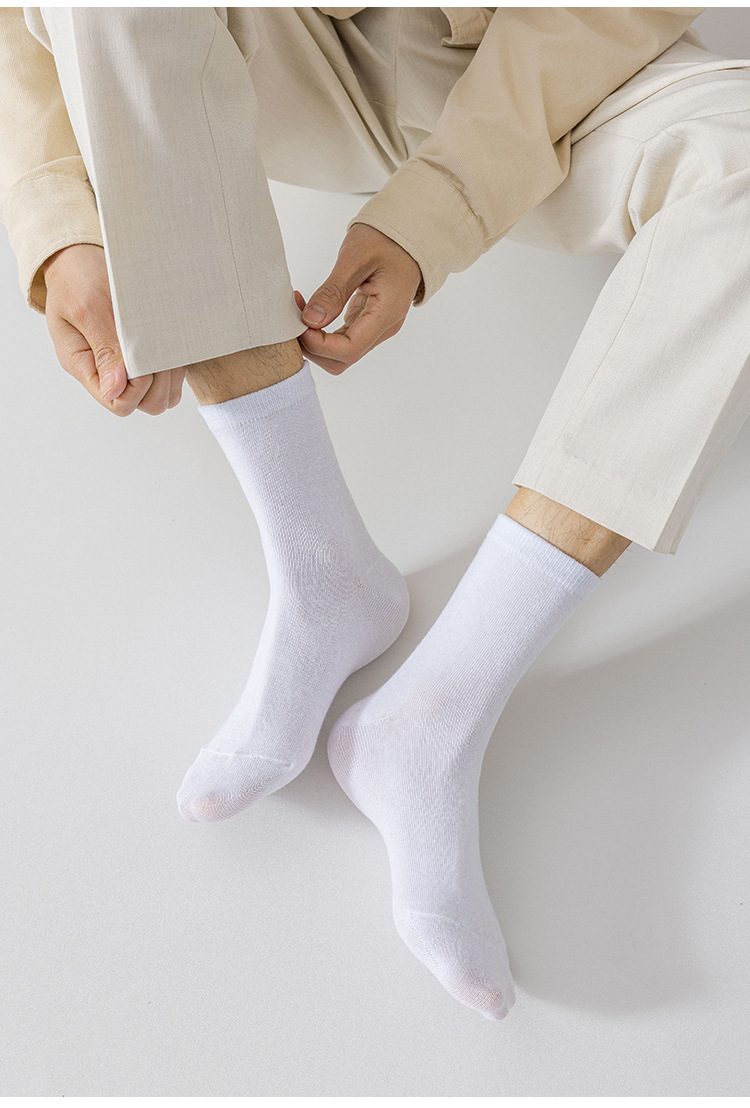 Men's Combed Cotton Crew Socks, Solid Color Mid-Calf Breathable Socks for All Seasons