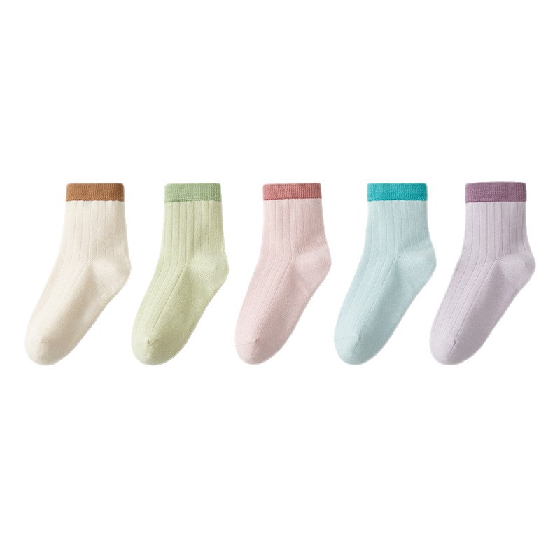 Girls Cotton Crew Socks, Thin Breathable Seamless Toe Mid-Calf Socks for Spring Autumn Winter