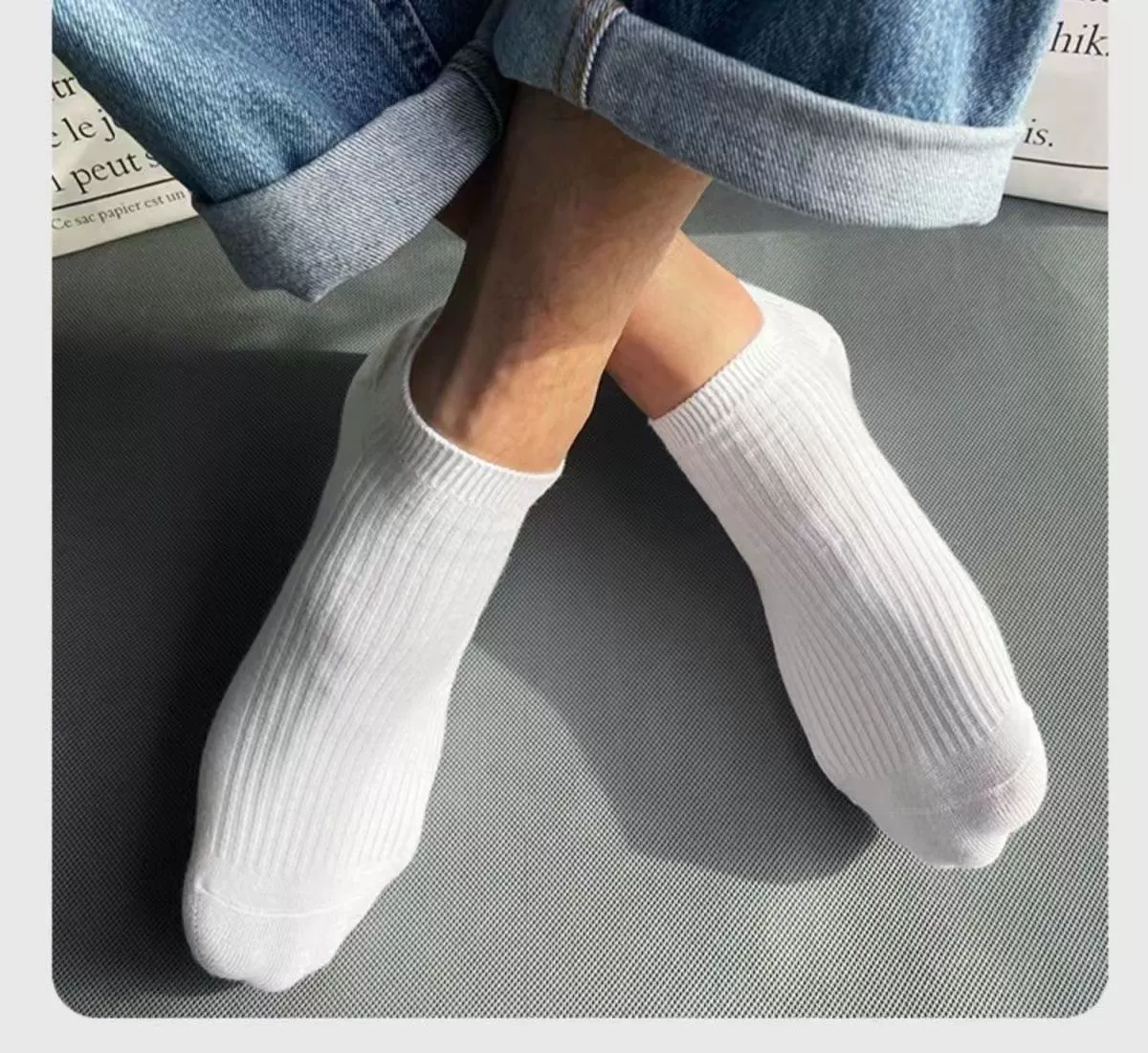 Men's Thin Breathable Ankle Socks, Black and White Striped Low Cut Boat Socks for Spring Casual Wear