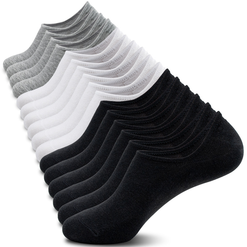 Men's and Women's Low Cut Ankle Socks, Thin Polyester Boat Socks, Sweat-Absorbing Odor-Resistant, Black White Gray