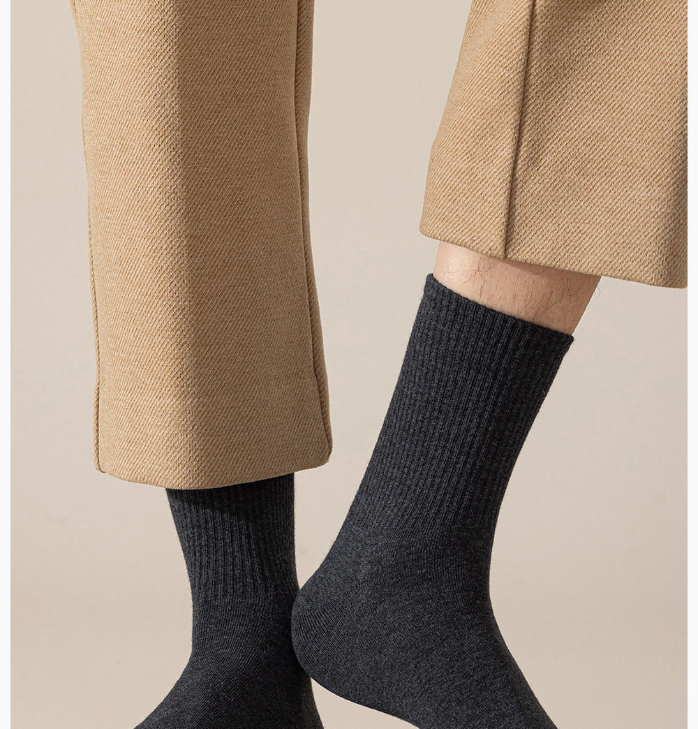 Men's 100% Cotton Mid-Calf Socks, Solid Color Antibacterial Breathable Crew Socks for Business and Casual Wear