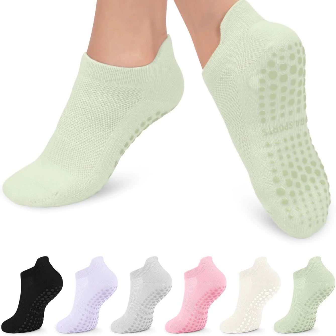 Women's Non-Slip Yoga Socks, Cotton Blend Short Ankle Socks for Pilates and Indoor Fitness