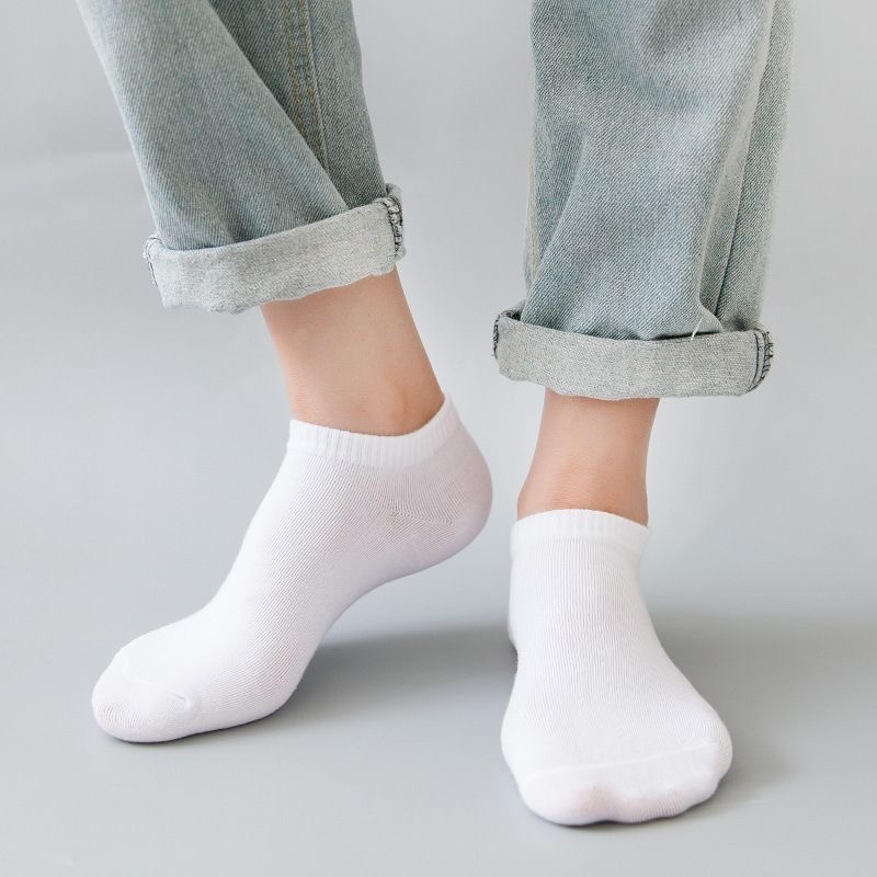 Men's Cotton Ankle Socks Summer Black White Gray Solid Color Sweat Absorbent Breathable Short Socks