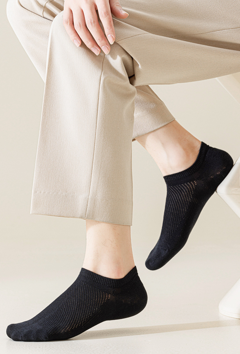 Men's Cotton No-Show Ankle Socks, Thin Breathable Sweat-Absorbing Casual Short Socks for Summer