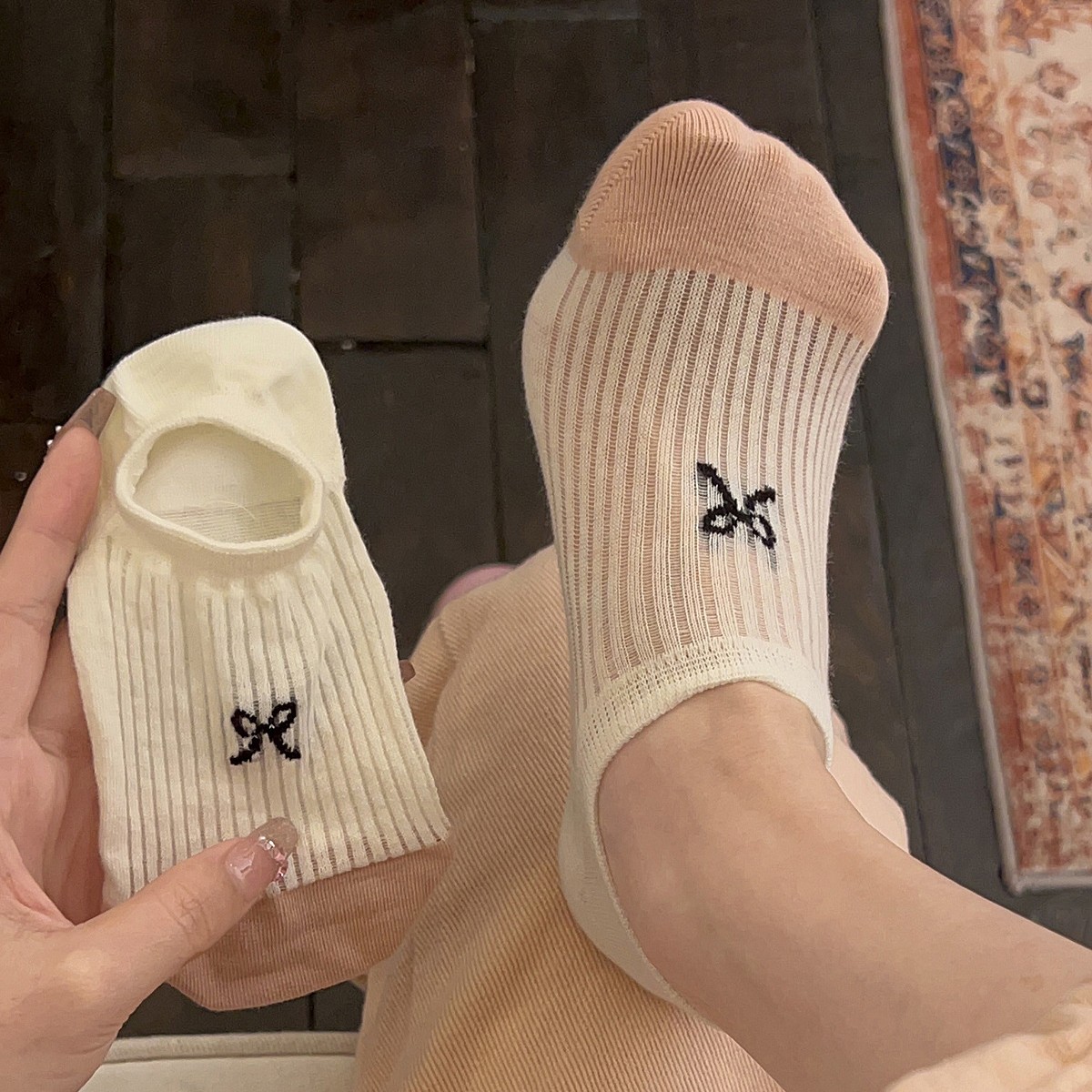 Women Cotton No-Show Boat Socks with Bow, Thin Breathable Anti-Slip Hidden Socks for Summer