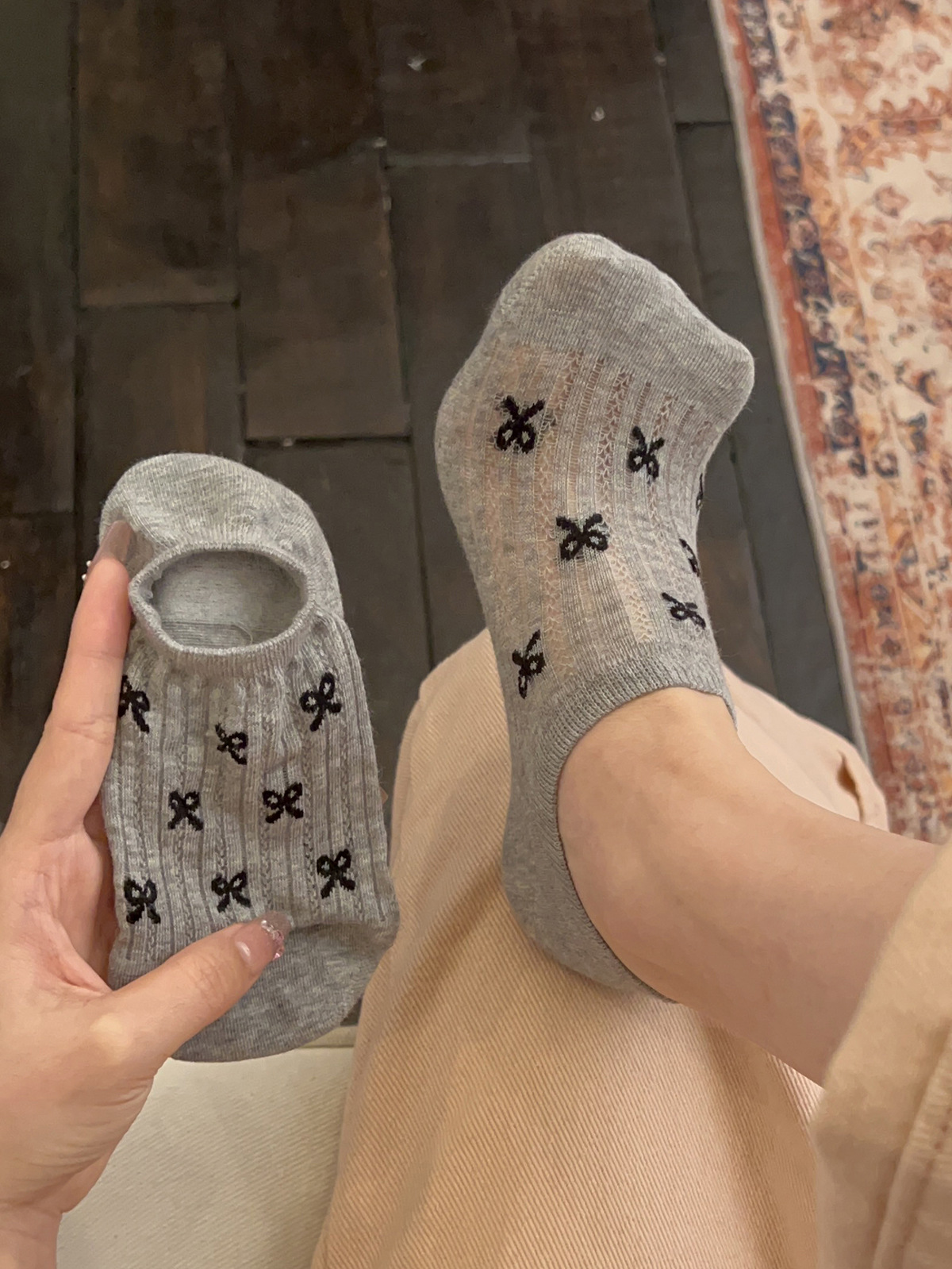 Women Cotton No-Show Boat Socks with Bow, Thin Breathable Anti-Slip Hidden Socks for Summer
