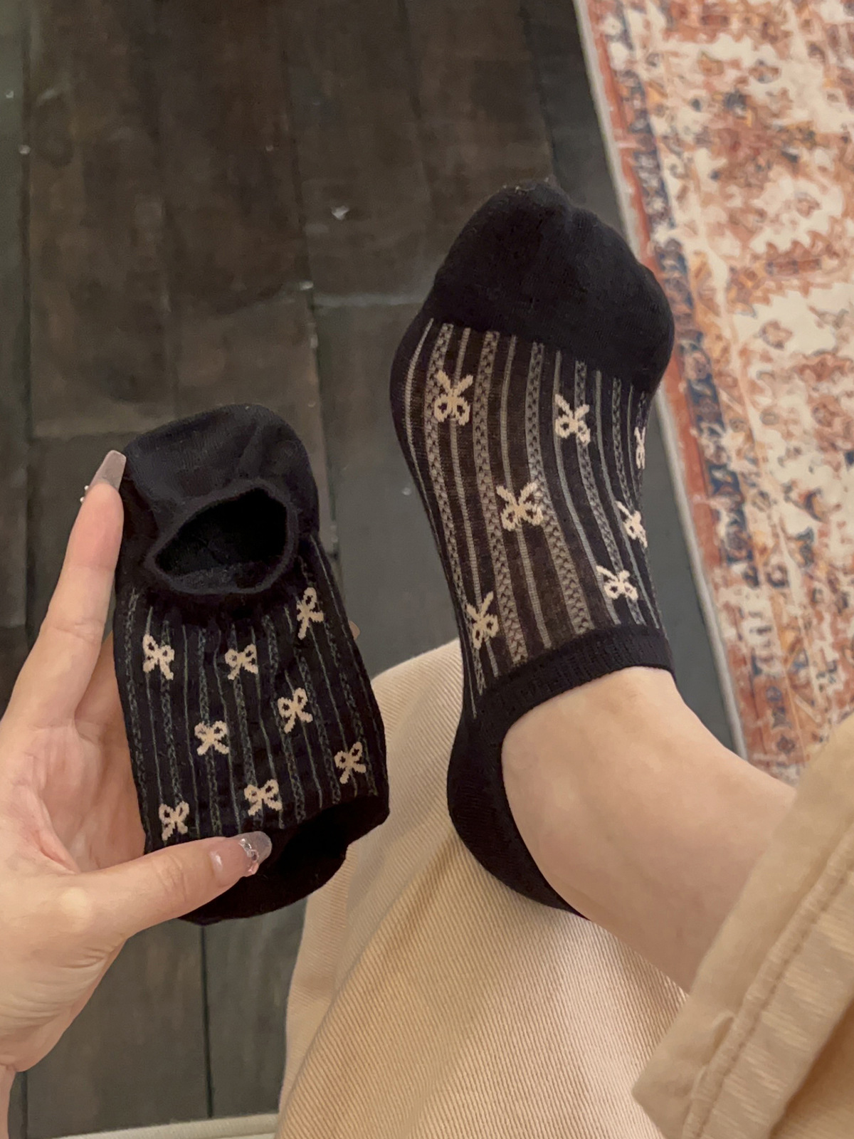 Women Cotton No-Show Boat Socks with Bow, Thin Breathable Anti-Slip Hidden Socks for Summer