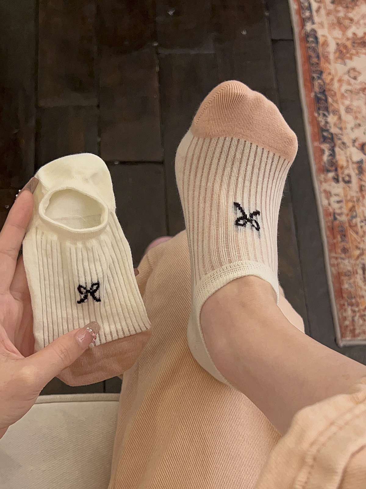 Women Cotton No-Show Boat Socks with Bow, Thin Breathable Anti-Slip Hidden Socks for Summer