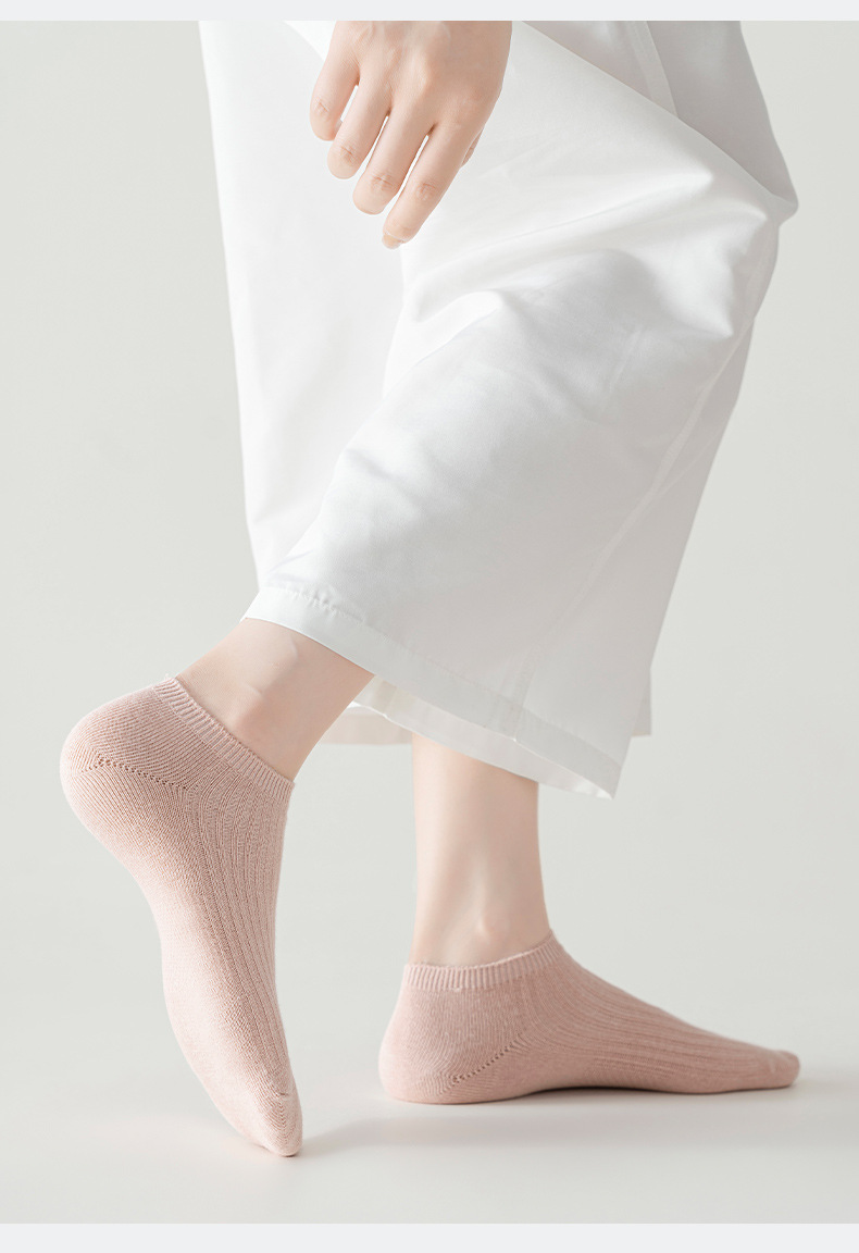 Women Cotton No-Show Boat Socks, Thin Breathable Solid Color Low Cut Socks for Spring Summer Autumn