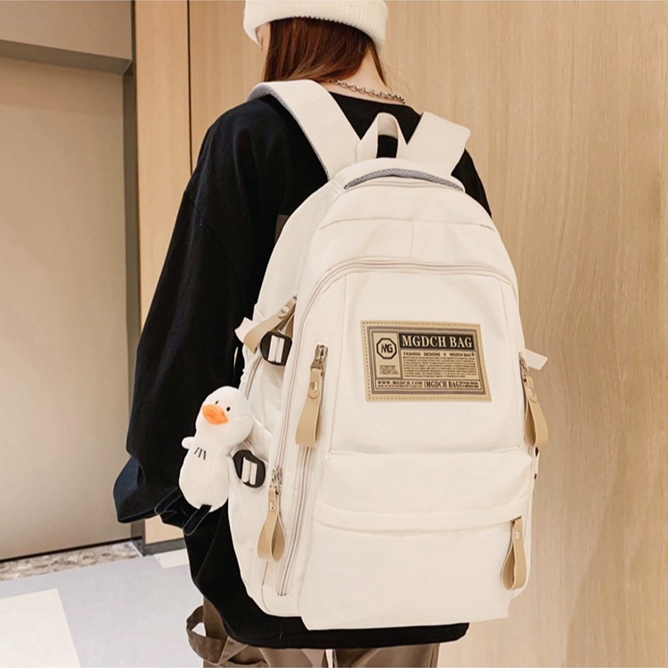 Nylon School Backpack for Students, 25L Large Capacity 15.6 Inch Laptop Backpack, Solid Color Casual Daypack